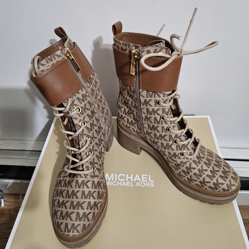 New Michael Kors Tan and Brown Monogram Boots Without Box